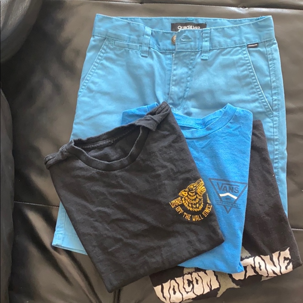 Quicksilver shorts and 3 shirts, Vans,Volcom